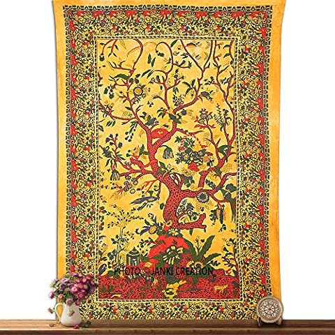 Tapestry Yellow Tree Of Life Wall Hanging Bedspreed Indian Mandala Tapestry,hippie mandala Wall decor Hanging, Mandala Tapestries, Hippie Dorm Bedspread, Blossom bird Tapestry, Throw Tie Dye Hippie Cover