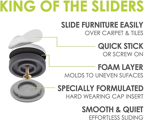 Miniatura 5 de GorillaGlides - Juego de 8 protectores de suelo para muebles, adecuados para alfombras y superficies duras, material de plástico, autoadhesivos