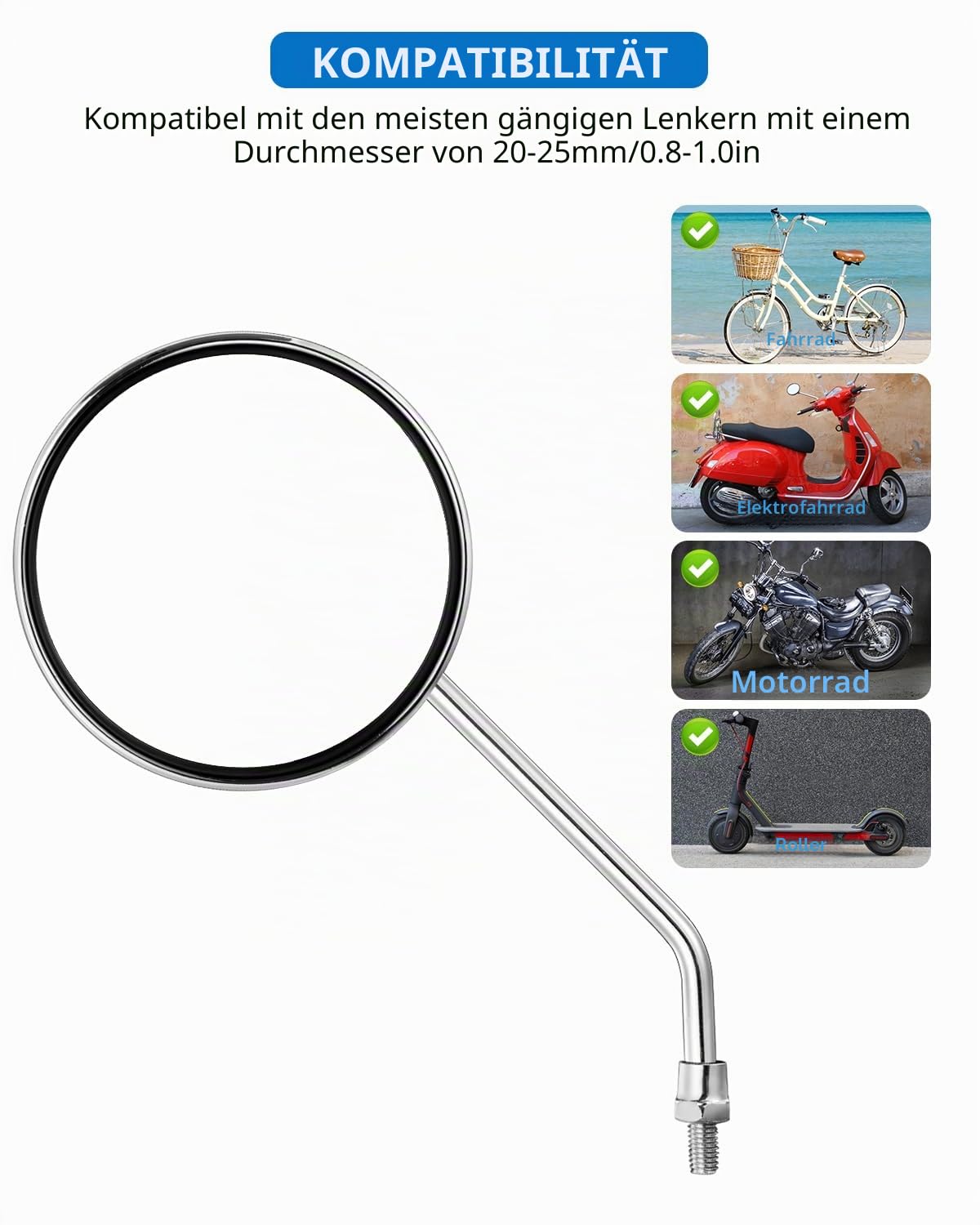 Fahrradlenker Rückspiegel, universell verstellbar, drehbar, klarer Spiegel für Mountainbike, Rennrad, Elektrofahrrad, Motorrad, Elektroroller, mit 8 mm installieren Basis (1 Paar konvex)