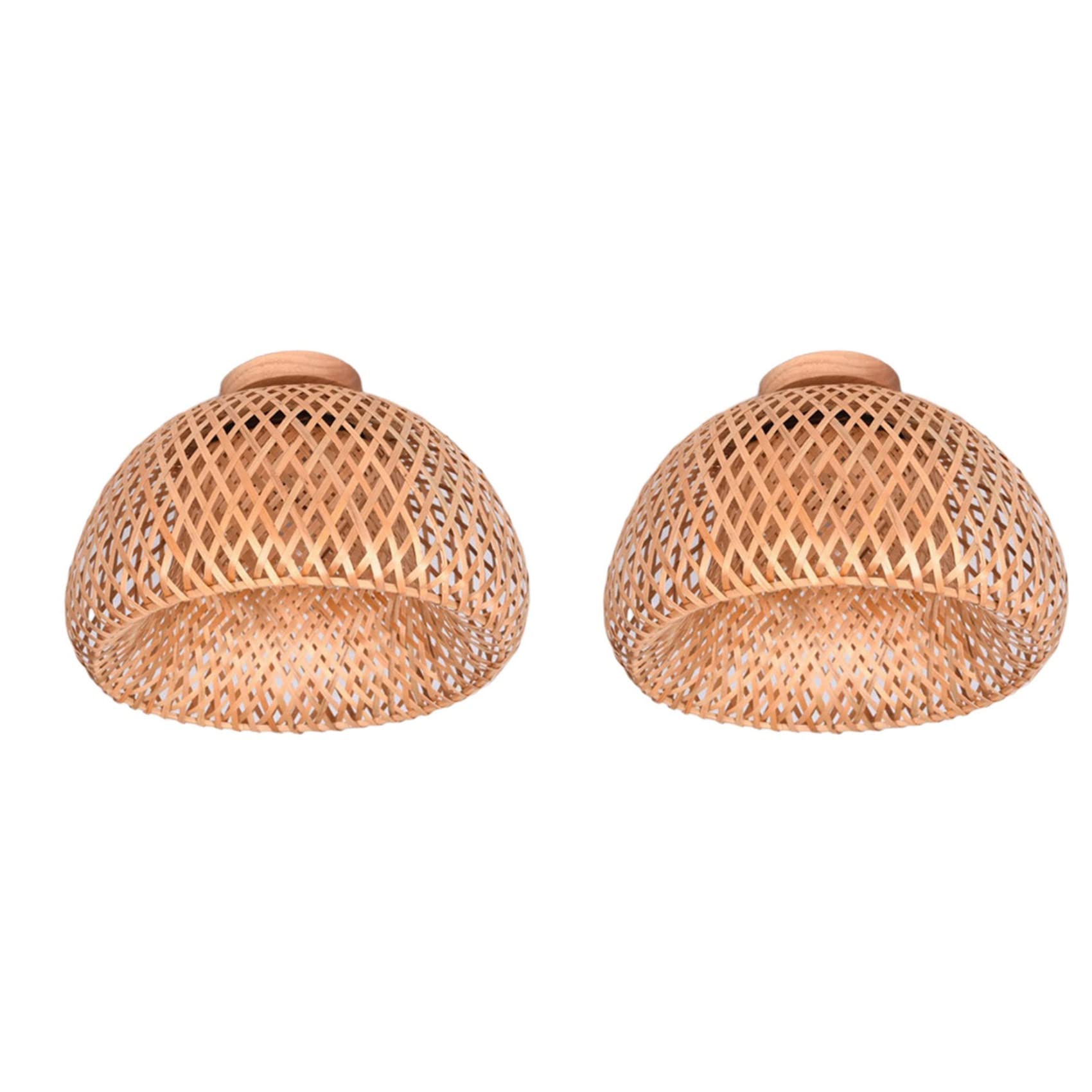 Hndhbfgrt 2X Bamboo Wicker Rattan Light Fixture Flush Mount Hanging Ceiling Lamp for Living Room Bedroom Dining Room,30X18cm