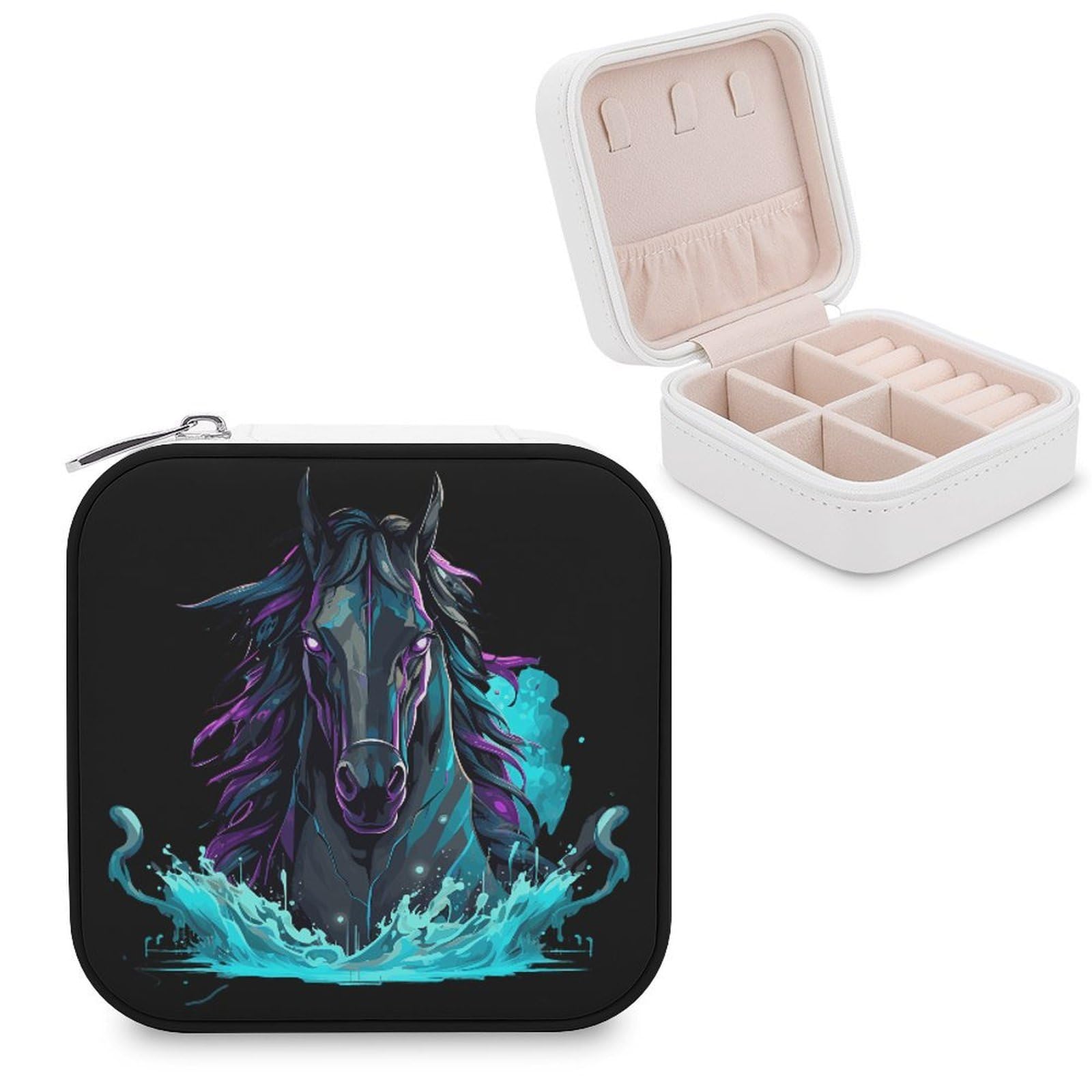 CUTJMDNGH Black Horse Jewelry Box for Women Jewellery Case Organizer Storage Boxes Craft