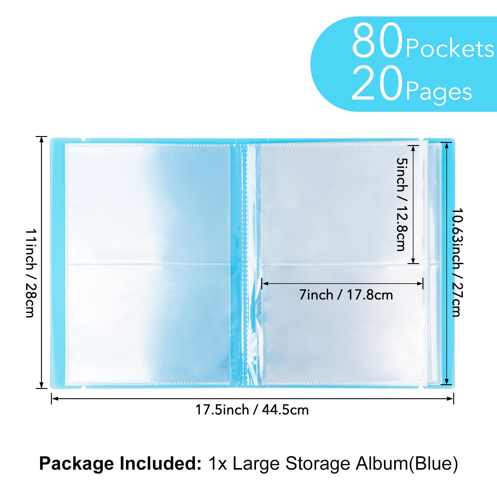 OTCRAFT 20 Pages80 Pockets /1Set Large Clear Sticker Photo Storage Album; Storage Book Organizer Folder for Postcards Stickers Photo - Image 2
