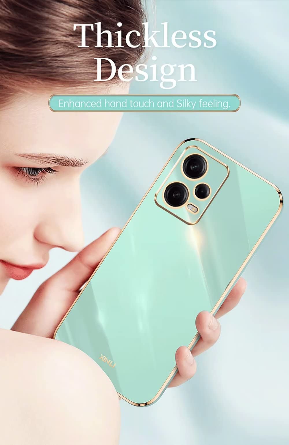 JIAFEI Custodia Per Oppo Find X3 Lite - Cover In TPU Morbido Con Bordo Placcato Oro, Design Sottile, Protezione Antiurto, Colore Verde - 2