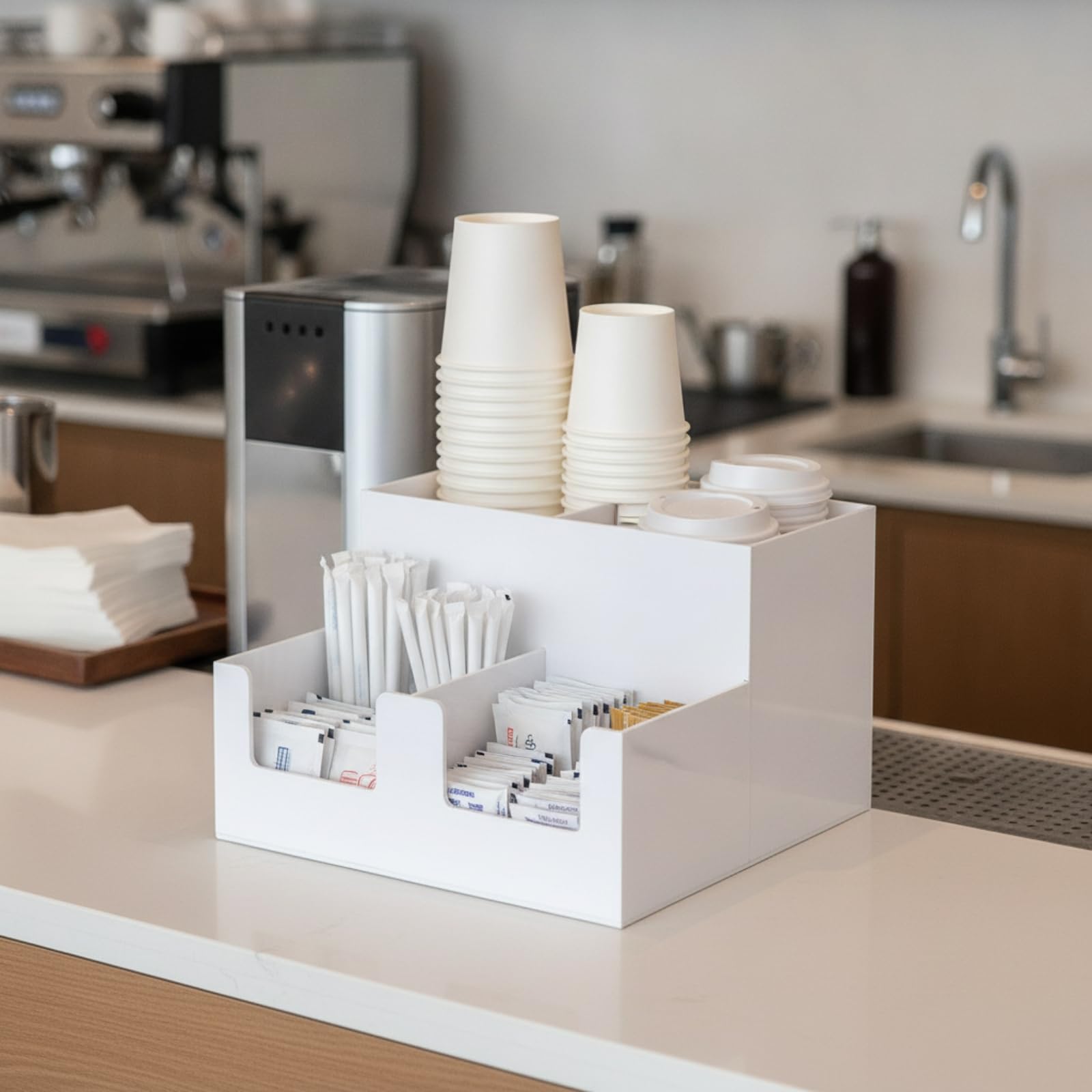 Ronyme Ripiano Portatazze in Acrilico con Spazi per Forniture da Bar E Coperchi con Finitura a Specchio Adatto per Hotel Riunioni, Nero