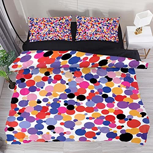 Duvet Cover Set Colorful Dotted Pattern Comforter Cover Kids Bedding Set, 1 Duvet Cover with 2 Pillow Shames for Teen