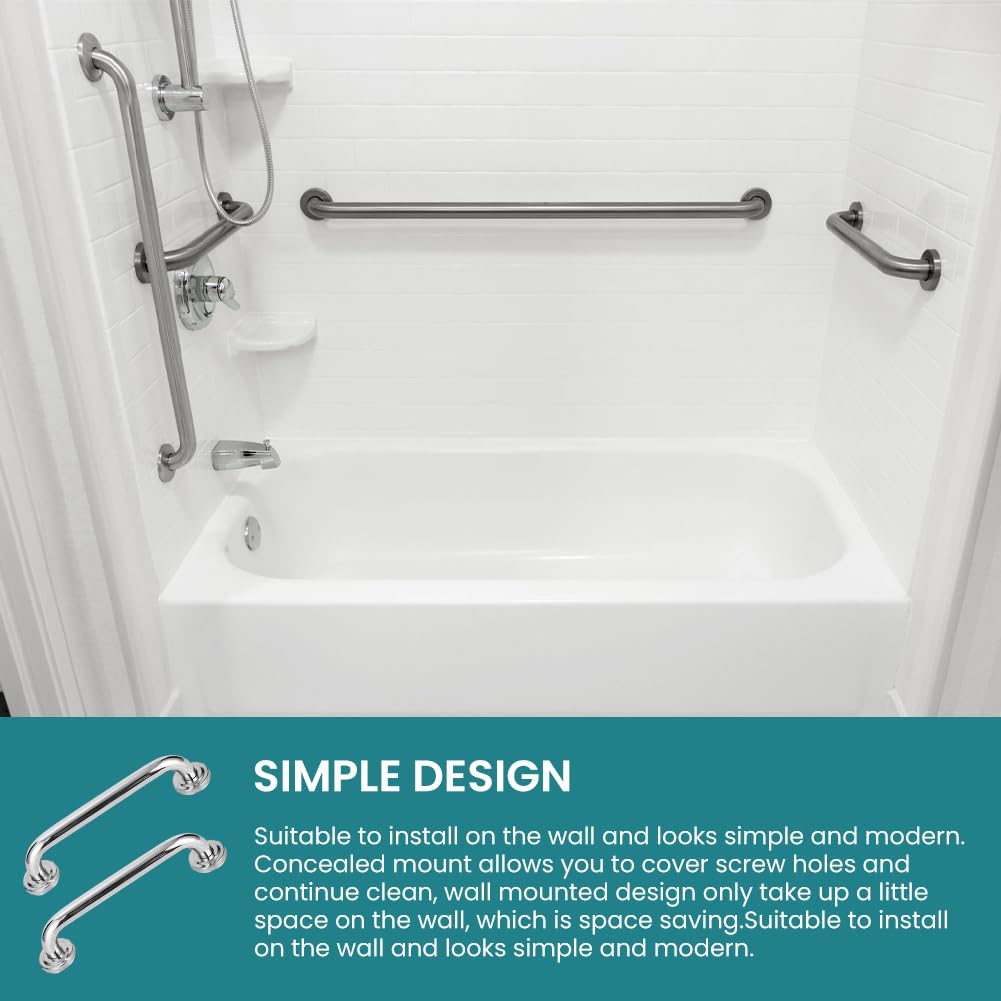 2 Pack Bathroom Grab Rail, 12inch Anti Slip Shower Grab Bar Handle, Stainless Steel Bathroom Balance Bar - Image 4