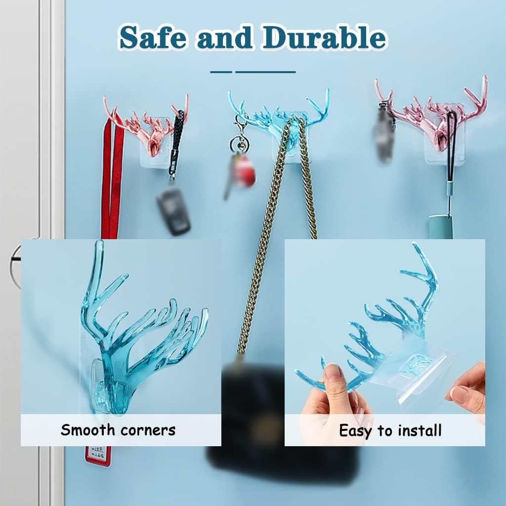 Wall Hook，Door Hook, Wall Hooks Wall Hooks for Hanging White Solid Color Deer Head Sticky Hook, European Style Wall Decoration, Ladies Jewelry Storage Rack, Multipurpose Utility Hook(White)