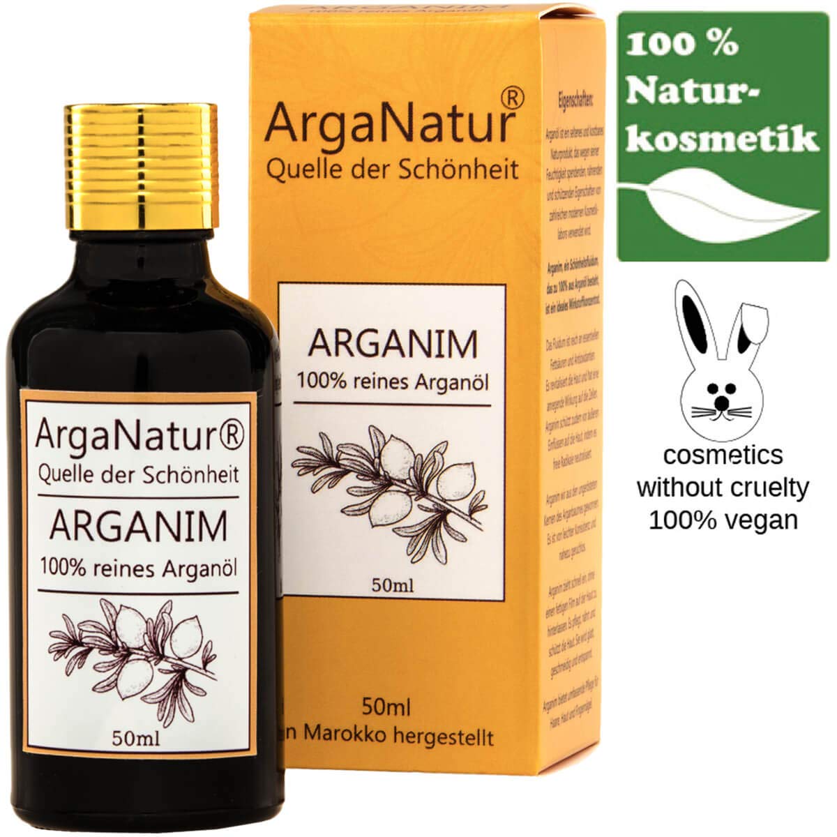 Organic argan oil Arganim cold pressed 50ml bottle ✔ 100% pure organic virgin