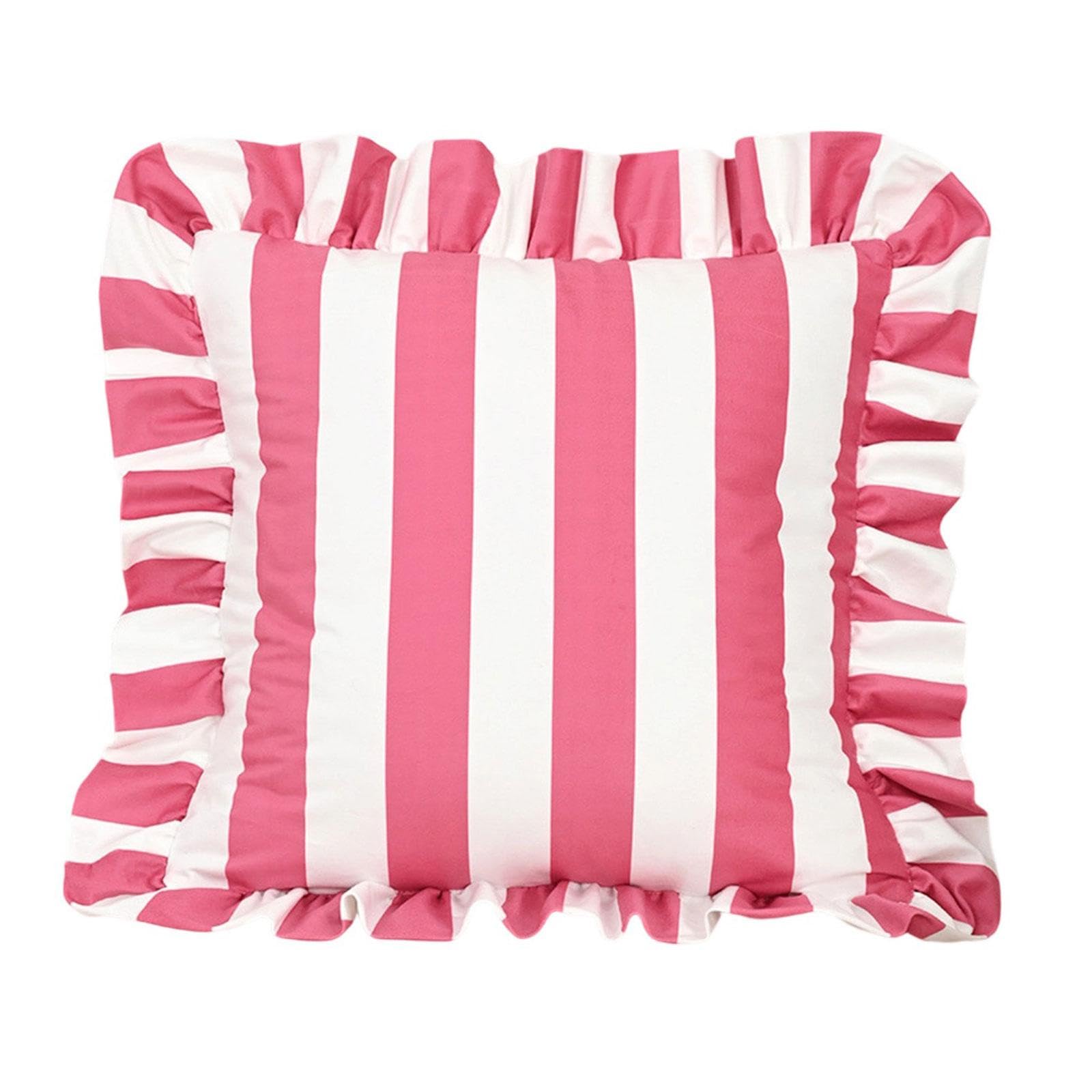 Linvimia B Decorative Ruffled Trim Pillowcase Velvets Striped Design Square Throw Pillow Cover Cushion Cover Sofa Edroom Accent Striped Pillowcase