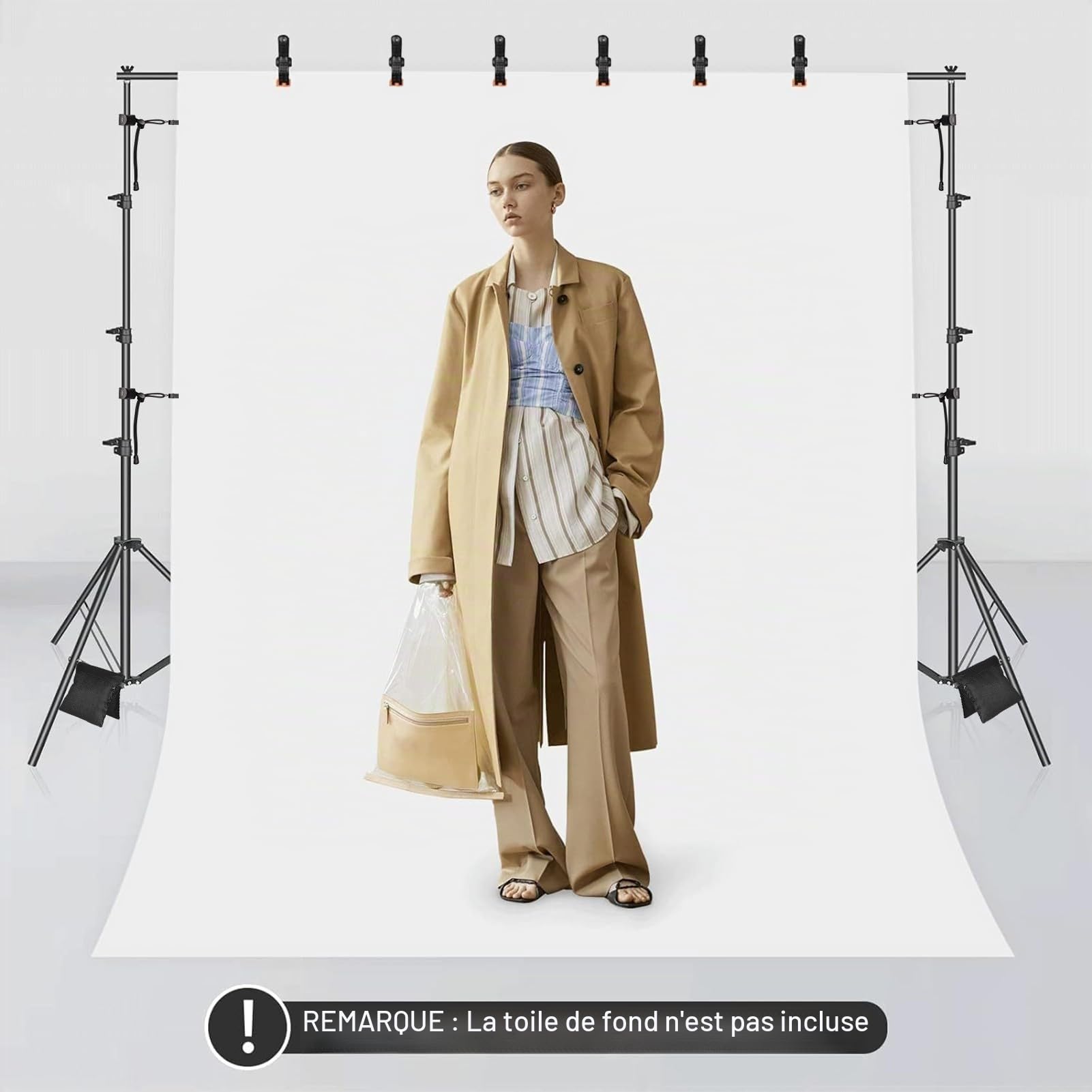 EMART 3 m x 3,6 m Kit de Système de Support Toile de Fond Réglable avec Sac de Transport pour Studio Photo, Vidéo, Portrait et Photographie de Produits