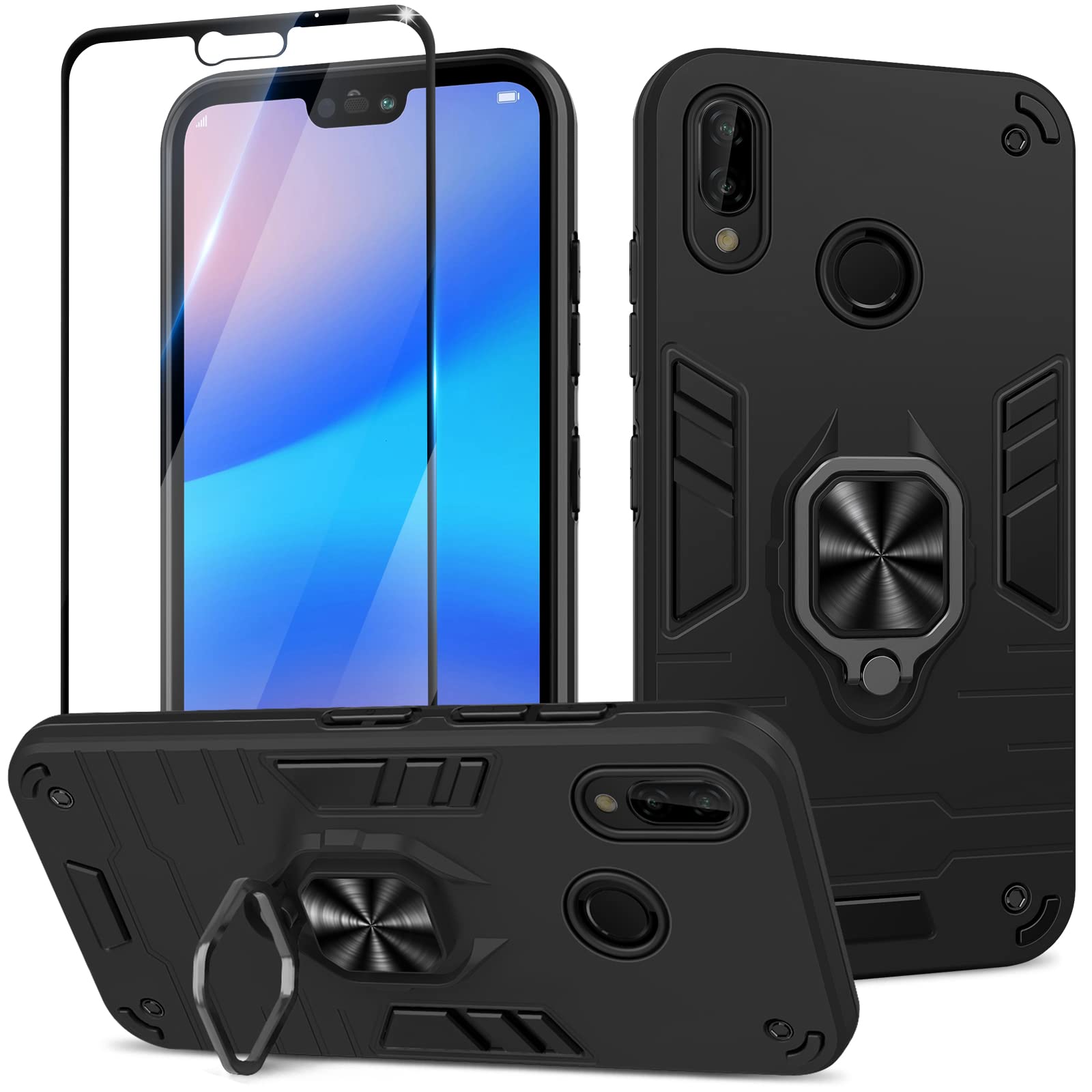 Funda para Samsung Galaxy A13 4G con Cristal Templado Protector Pantalla, Carcasa Antigolpes con Soporte anular metálico, Case Protectora de Grado Militar, Negro — view 174