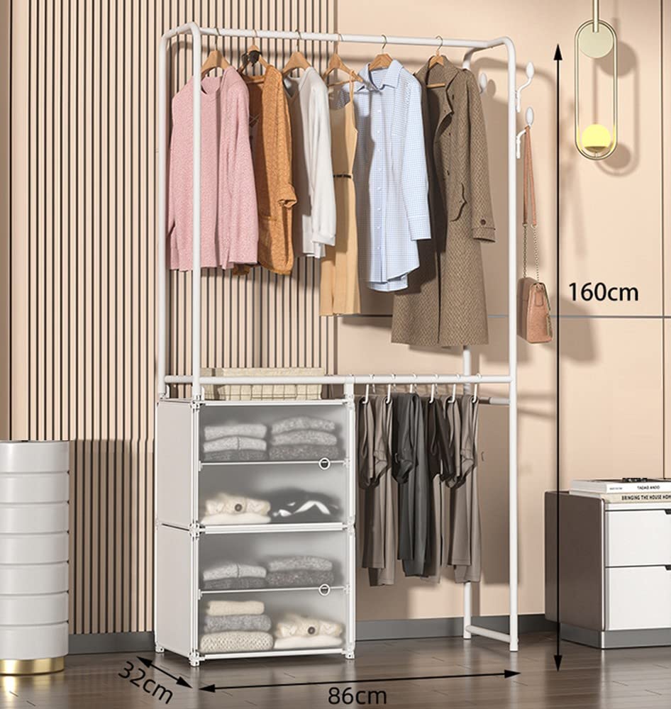 Ropa de metal de riel de prenda colgante de prendas colgantes, riel de ropa con rieles colgantes y estante de almacenamiento de múltiples capas para almacenamiento de zapatos abrigos, ensamblaje