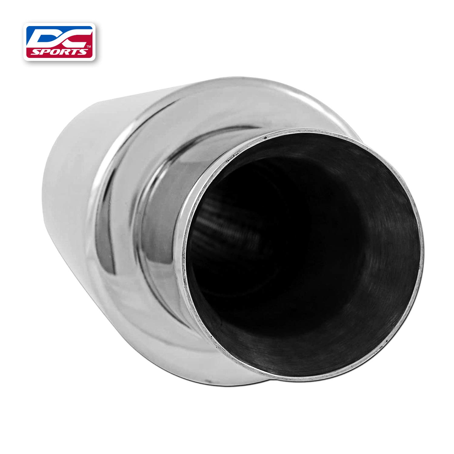 DC Sports EX-5015 Performance Bolt-On Resonated Exhaust Muffler with Clamps and Adapters for Universal Fitment on Most Cars, Sedans, and Trucks - Polished Stainless Steel