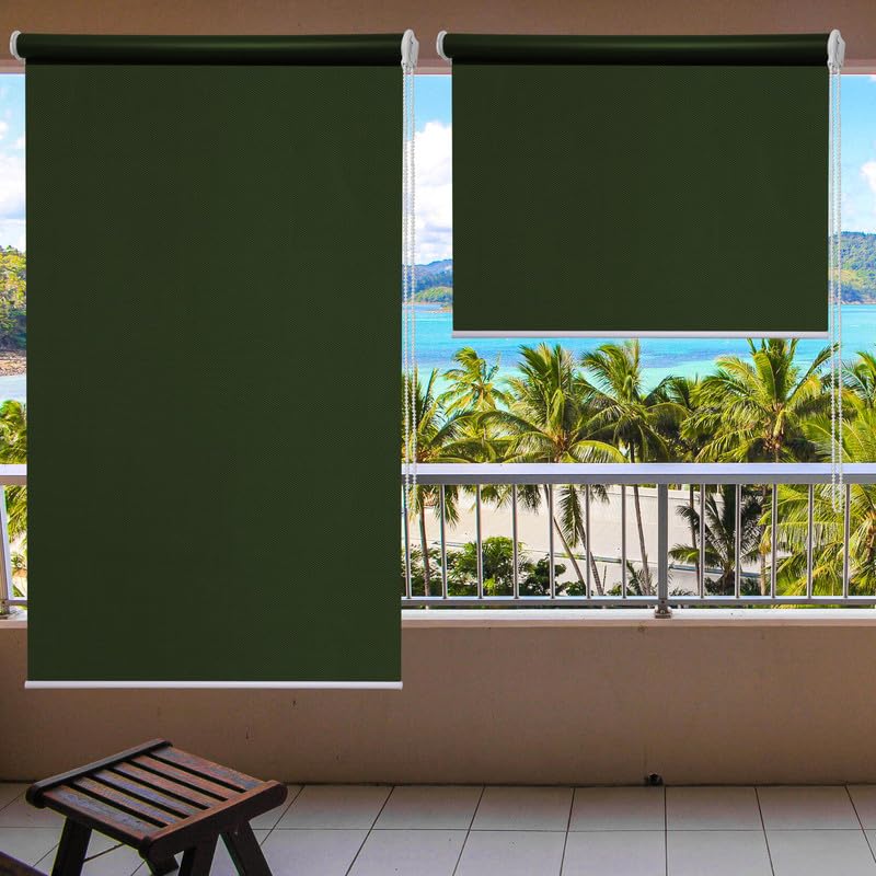 Image of Roller Blinds 300 GSM Polyester Fabric Waterproof & Sun Blockage Corded Roll Up and Down Blinds Curtains for Window, Door, Balcony (Military Green Color 3 X 8.5 Feet, Pack of 1 Piece)
