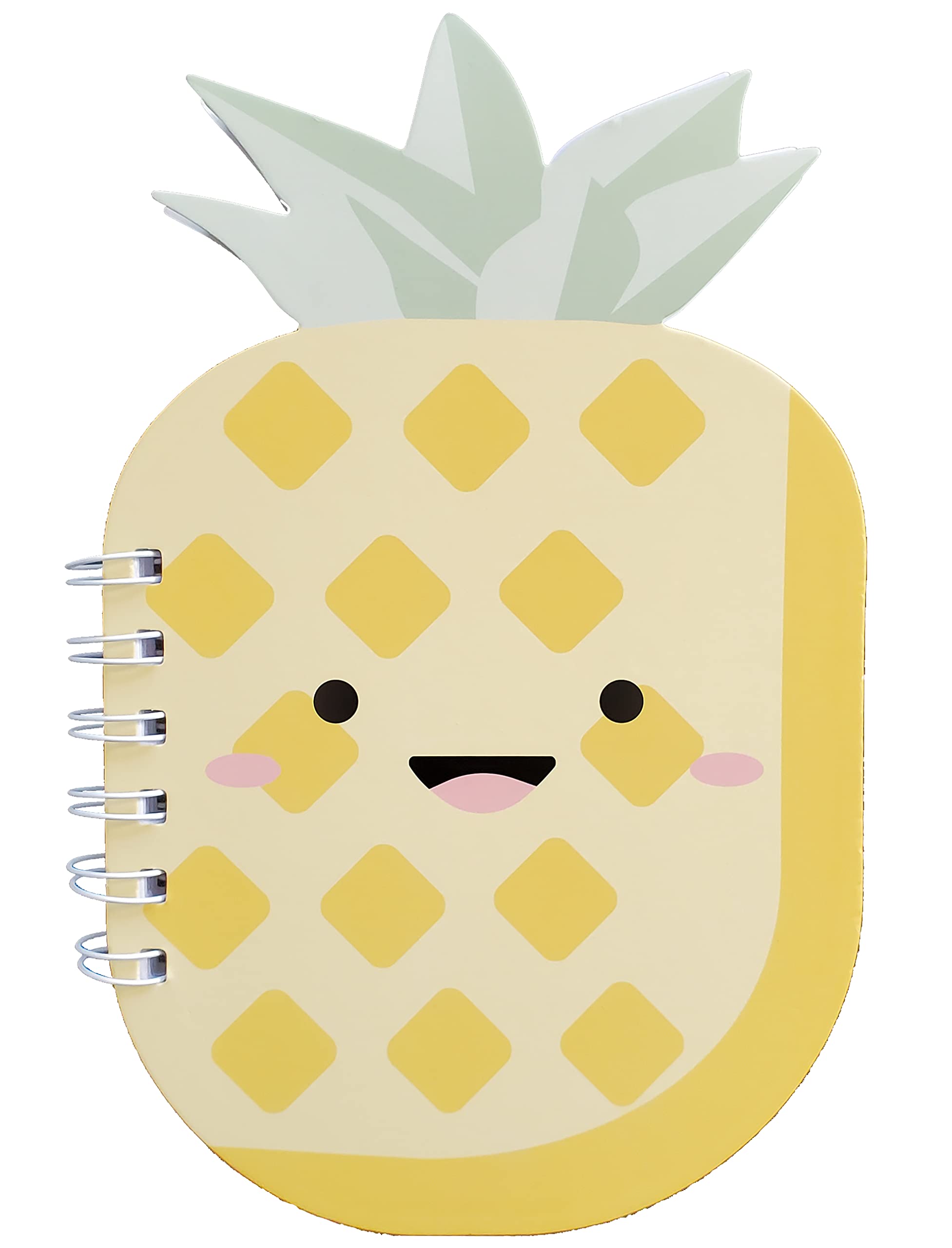 Peachy Pals Pineapple Notebook, Cute Fruit Spiral Journal, Ruled/Lined Paper, (5.25" x 8.5"), Bright Yellow, Happy Face