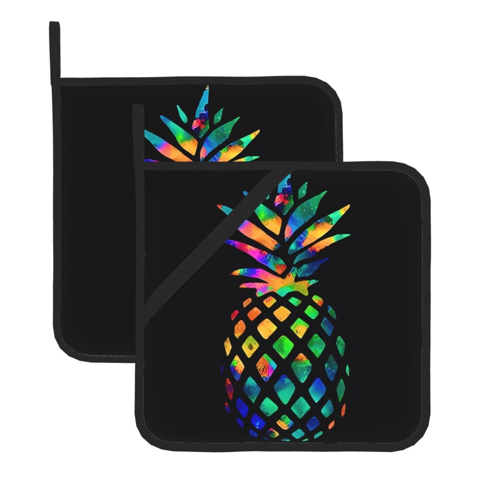 WHJSSF pineapple Prints Square Pot Holders - Heat Resistant Kitchen Trivets 2-Pack - Waterproof Covers for Hot Dishes, Oven & Grill with Hanging Loop