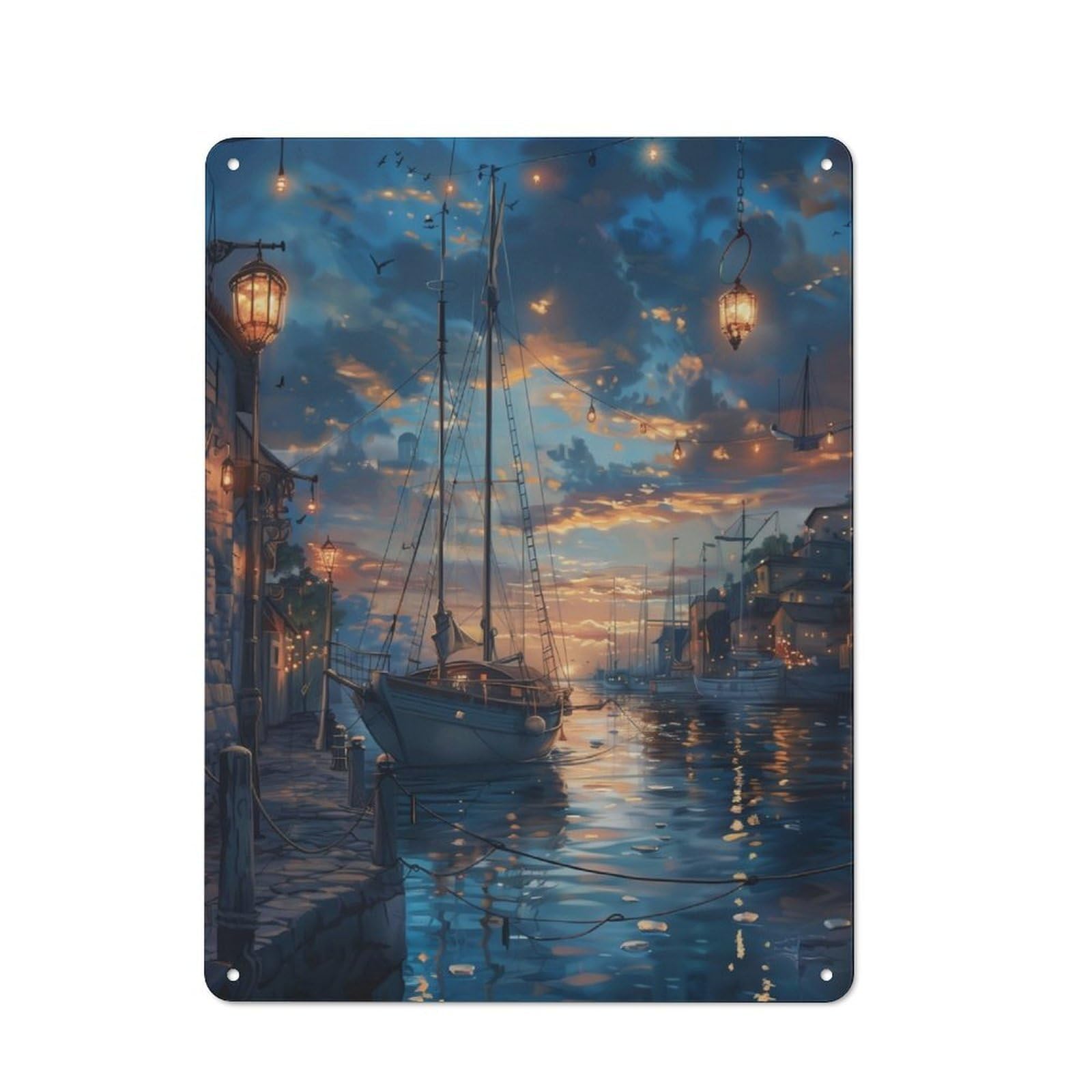 Rustic Metal Sign 40x30cm Featuring Harbor Serenity for Hallway Wall, for Collectors Decorating Hallways And Entrance Areas