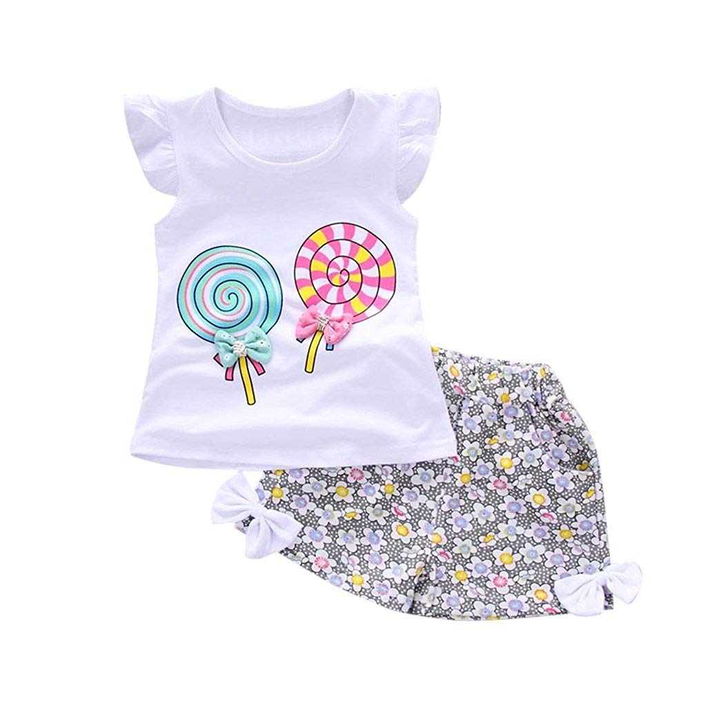 ShangSRS Bebe Niña Camiseta Sin Mangas y Pantalones Cortos Florales Verano Conjunto de Ropa 12 Mes - 4 Años