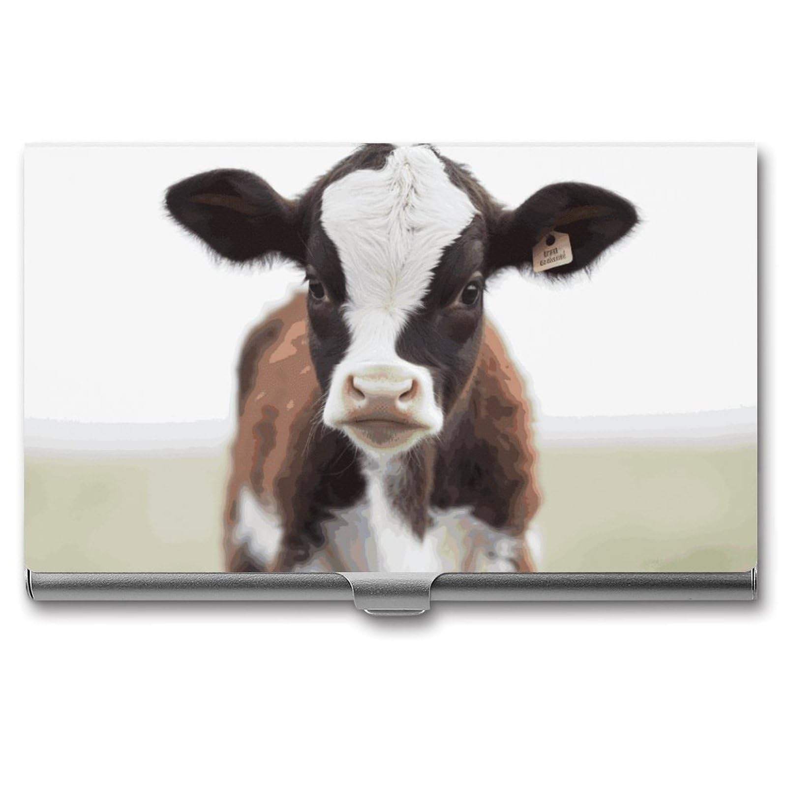 DWVTSLH Baby Cow Business Card Holder, Slim Portable Metal Business Card Case Pocket Wallet Professional Name Cards Holder for 22-30 Cards, Credit Card ID Case/Holder for Men Women
