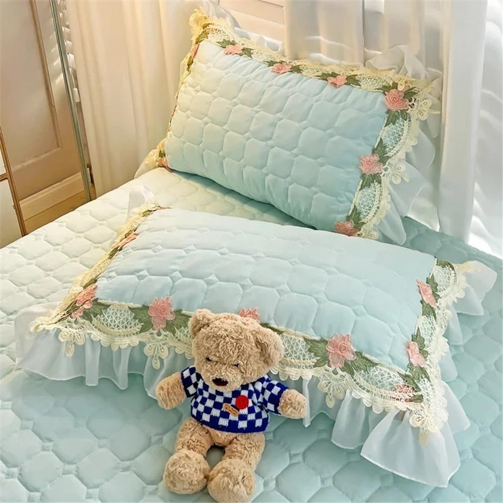 Juego de Sábanas Juego de Cama Estilo Princesa Coreana for Todas Las Estaciones, 4 Piezas, Funda nórdica con Volantes y Bordado de Encaje con faldón de Cama.(1.5M Bed Skirt 4pcs)