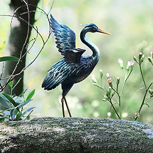 chisheen Crane Garden Statue Sculpture, Metal Heron Outdoor Decor, Yard Art Bird Decoy for Backyard Pond Patio Porch Lawn Decorations