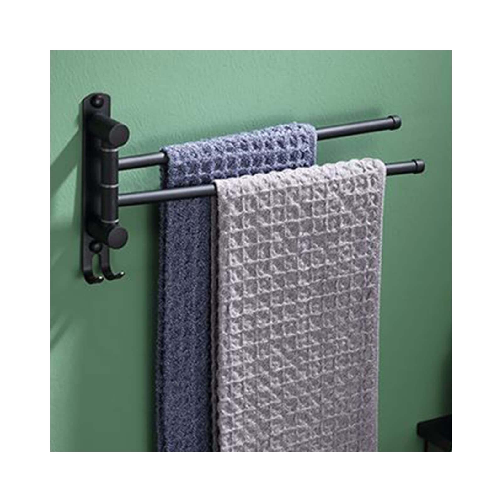 Barre porte-serviettes pivotante 2 bras en acier inoxydable noir accessoire salle de bain