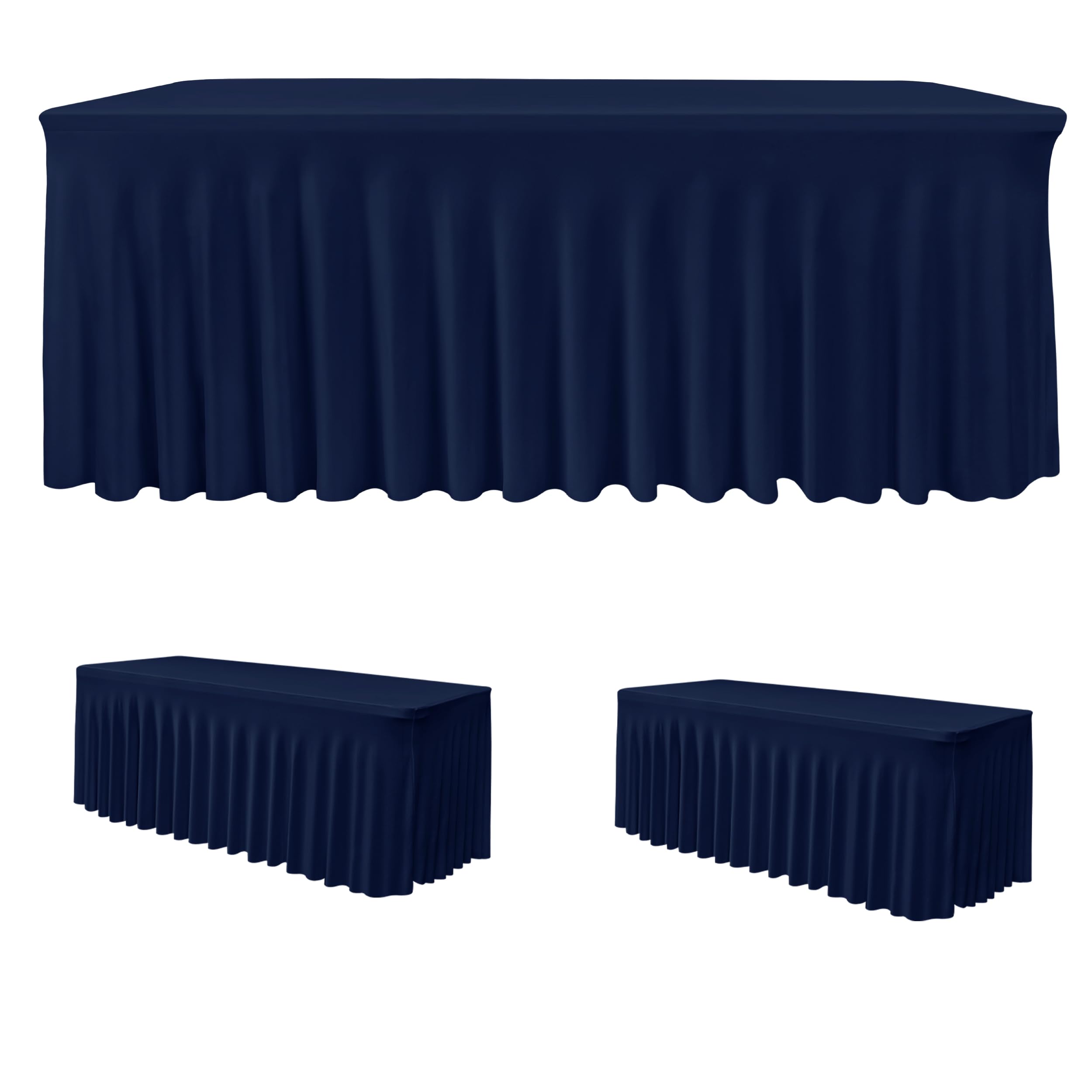 2 Pack Navy Spandex Table Covers 6ft Rectangle Ruffle Skirts for Party