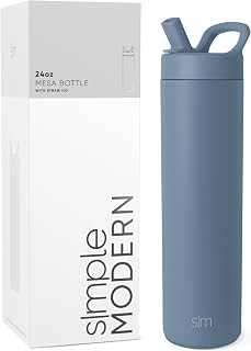 Simple Modern Water Bottle with Straw lid | Insulated Stainless Steel Thermos | Reusable Travel Water Bottles for Gym & Sports | Leak Proof & BPA Free | Mesa Collection | 24oz, Blue Dune