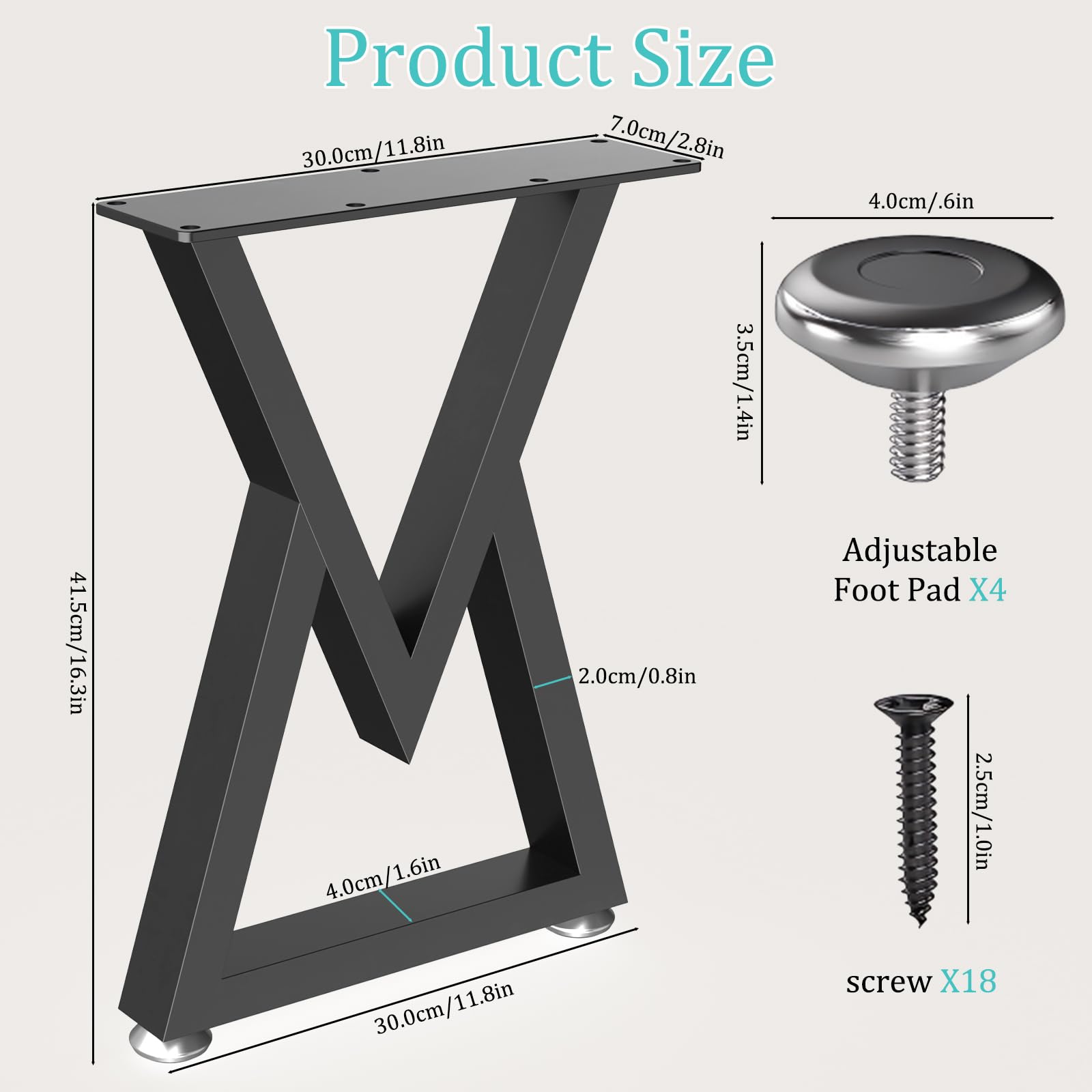 GUOHNHE Gambe Scrivania in Acciaio, Set di 2 Industriale DIY per Piedi per Tavolo, Base per Mobili Industriali, Può Sopportare un Carico di 500kg, V-Tipo, Nero, 41.5 x 30 x 7 cm, SGV001B