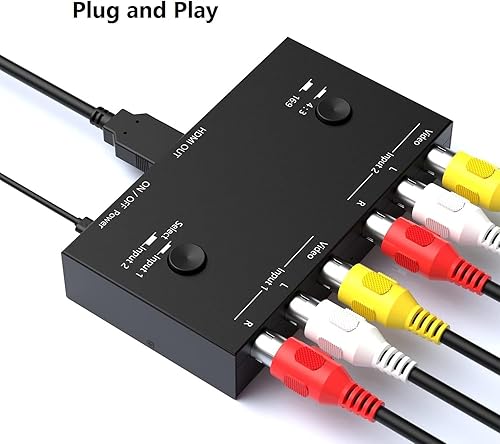 Miniatura 28 de 4 AV a HDMI, 1080P/720P 4 vías RCA compuesto CVBS AV Switch a HDMI convertidor adaptador compatible 4:3/16:9 conmutación, para Sega Xbox PS1 PS2 PS3