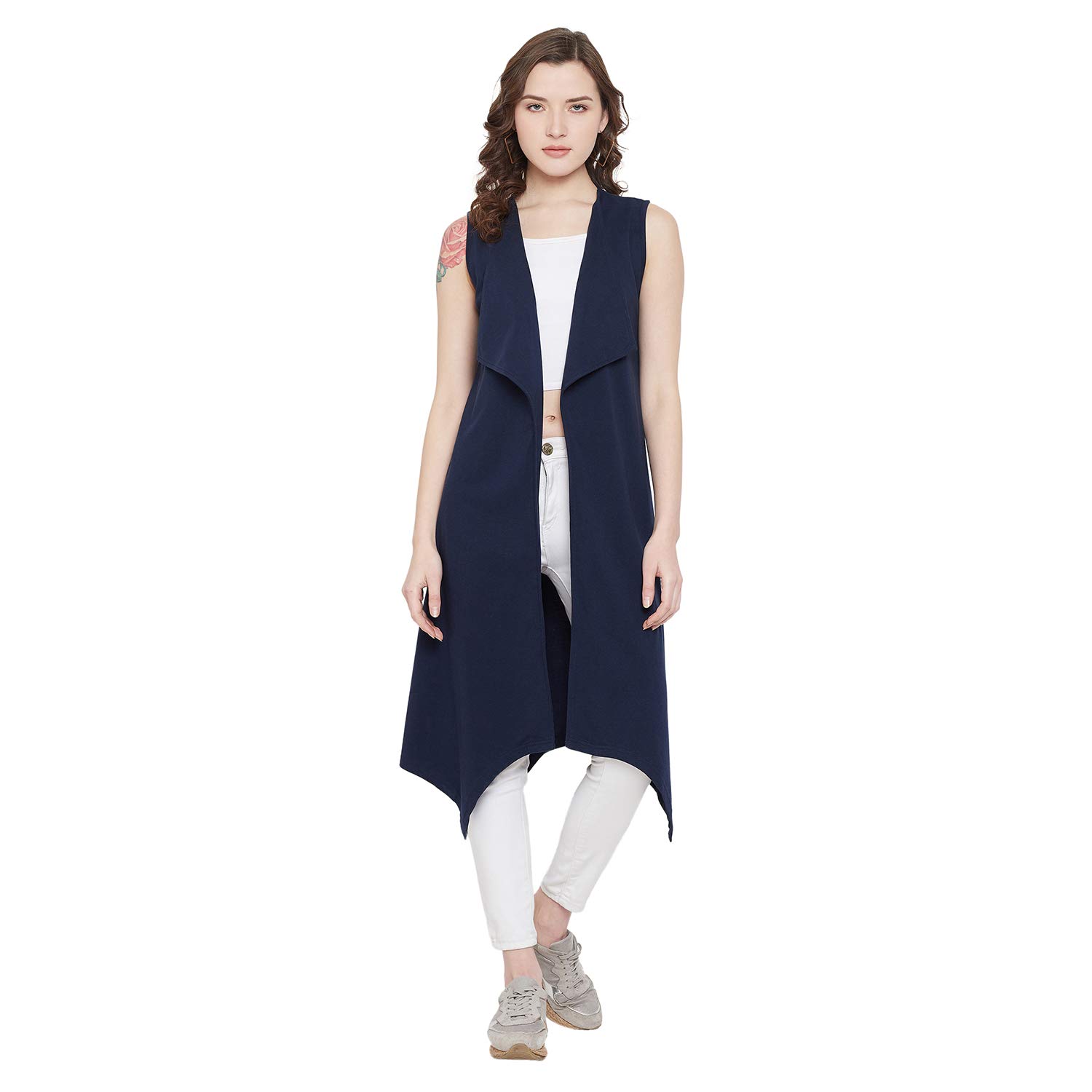 HYPERNATIONNay Blue Color Cotton Women's Shrug(HYPW03136)