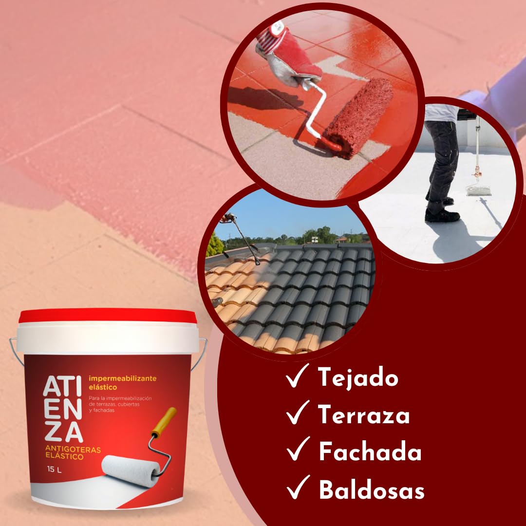 Impermeabilizante elástico antigoteras ATIENZA. De facil aplicación, Para impermeabilizar Terrazas Cubiertas y fachadas. (GRIS, 15 L)