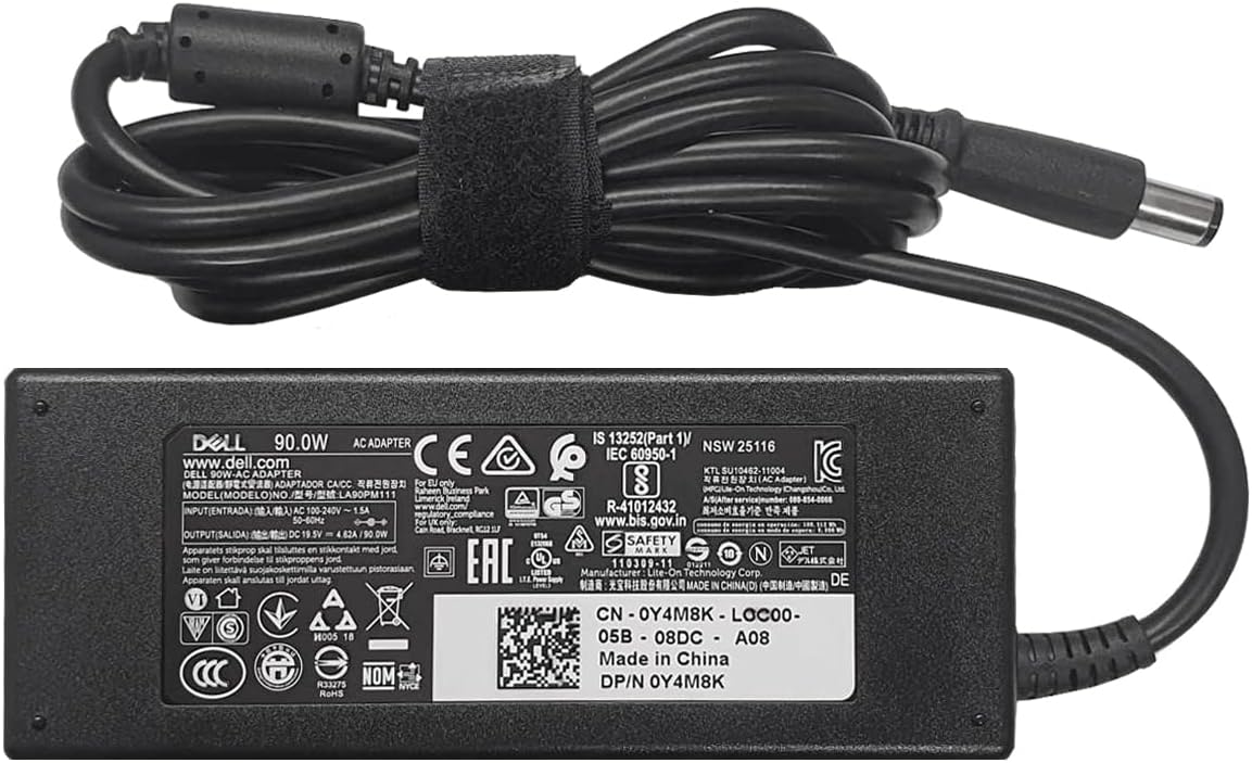 GENUINE Original DELL 90W AC Adapter Charger Power Supply & UK Mains Cable for Latitude Inspiron Precision XPS Studio Laptops, New version PA-3E PA3E PA10 PA-10 AC Adapter - Black