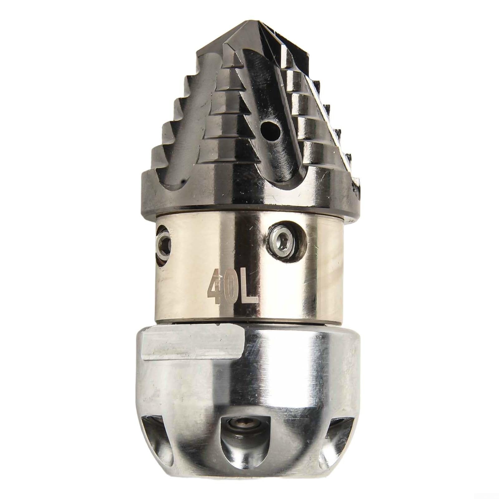 Boquilla giratoria de 360° de acero inoxidable para limpiadores a alta presión, rosca interior G1/2, 40 l/min, 150 kg, plata, 89 x 38 mm, para enjuagar tuberías de aguas residuales y canales, 1 unidad