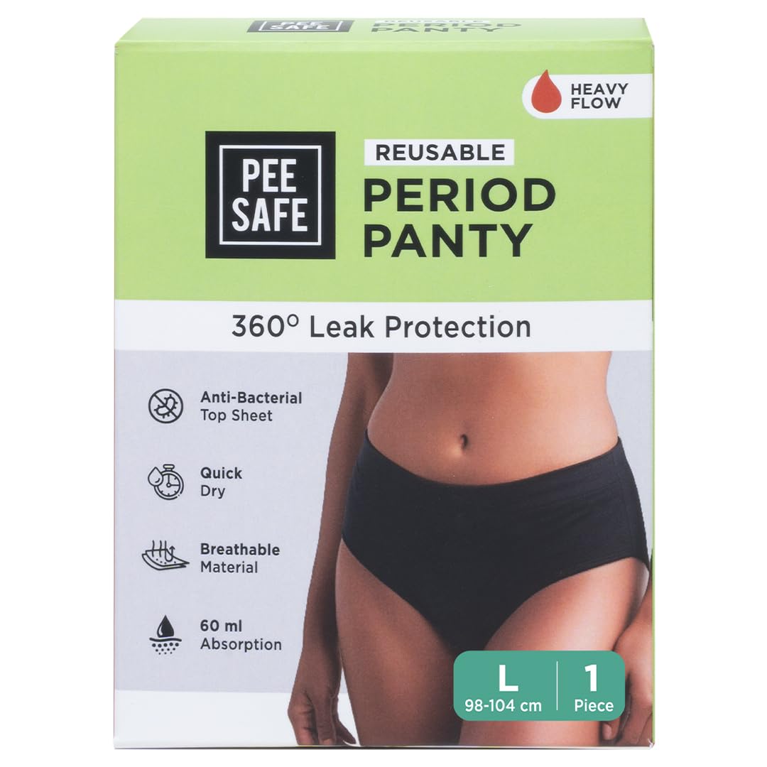 PEESAFE Cotton Reusable Period Panty For Women & Girls | Large Size | Suitable For Heavy Flow | Rash Free, Leak Proof Menstrual Underwear | Comfortable Fit | Lasts Up To 60 Washes Black