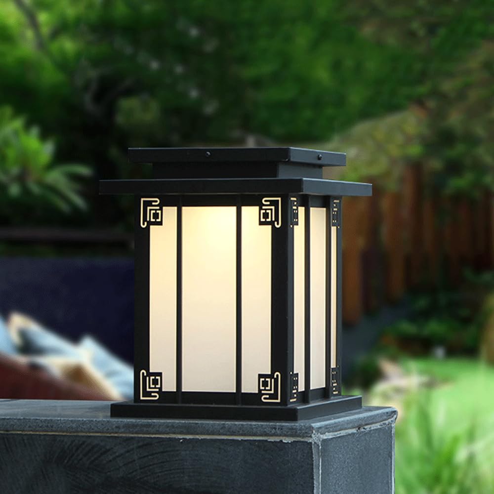HZWJIA Dusk To Dawn Outdoor Bollard Lamp 11.8innew Chinese High Voltage Wired Courtyard Garden Landscape Lighting Bollard Lamp Gray Square IP65rated Waterproof Bollard Lamp For Villa Fence Gate Bollar