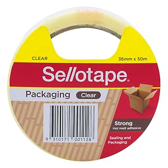 Sellotape Clear Packaging Tape, 36mm x 50m, Compatible with Standard Dispensers, Generous Length for High Volume Use, Strong Adhesive, Ideal for Household, Carton & Office Use, Individual Wrap