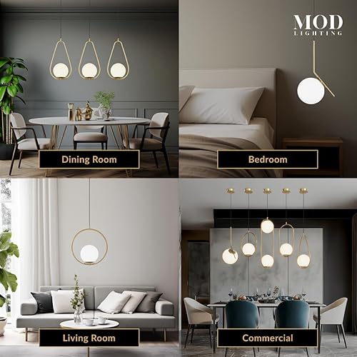 Miniatura 4 de Joyas y perlas  Modernas lámparas colgantes doradas para iluminación de isla de cocina, bombilla LED regulable incluida, 1 paquete (dorado, blanco
