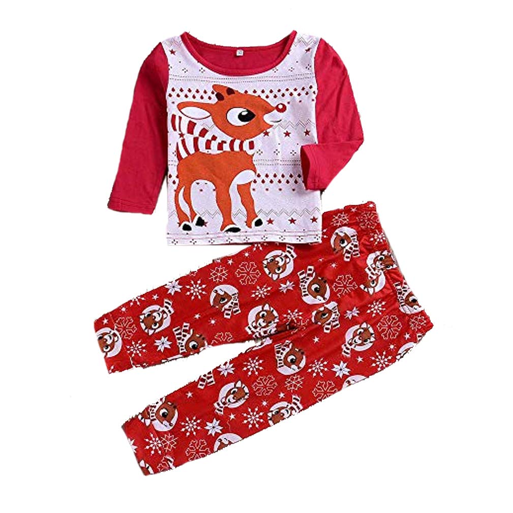 Fatchot Christmas Pyjama Sets Family Matching Nightwear Loungewear for Dad Mom Kids Baby Deer Tops and Long Pants Sleepwear Outfits