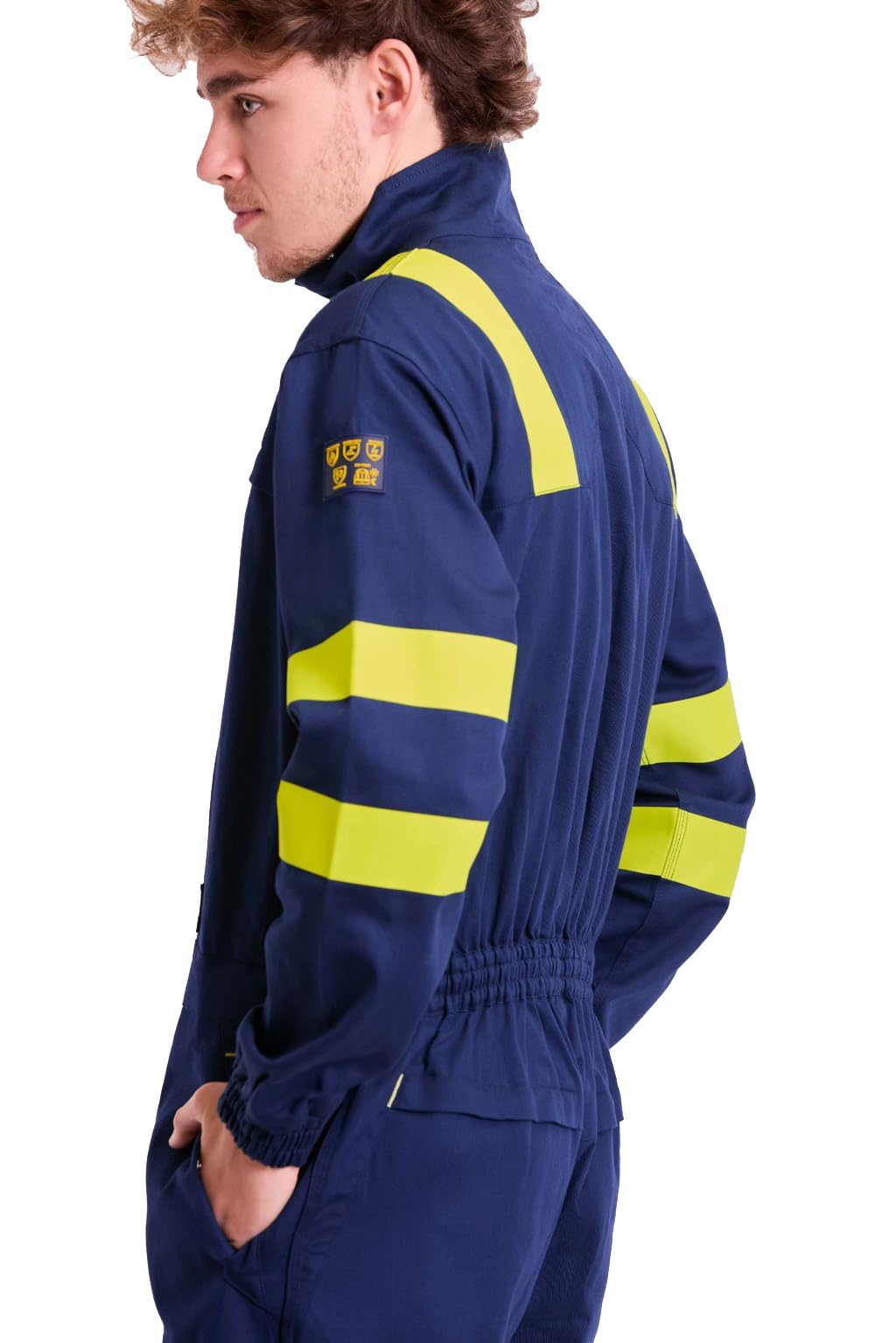 WORKTEAM C5096 Buzo o Mono Ignífugo, Antiestático con protección para Soldadura y Arco Eléctrico, Visibilidad Realzada, Cintas Fluorescentes Amarillas y Triple Costura. Unisex