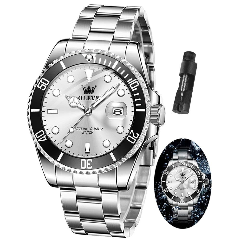 OLEVS Watch Men Luxury Fashion Large Face Mens Watches with Date Stainless Steel Waterproof Watches for Men Analog Two Tone Men's Wrist Watches Casual Quartz Men Dress Watch(Red/Blue/Black/Gold Dial)