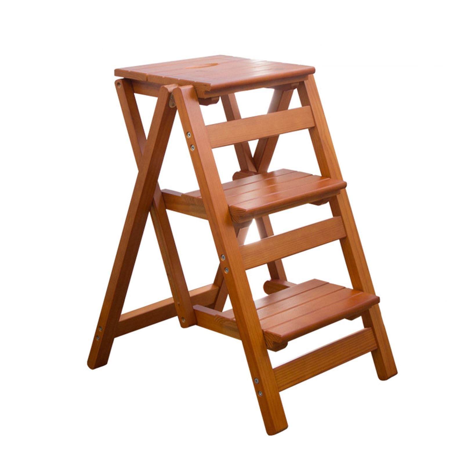 ZGYOZMNG Step Ladder Three Tiered Staircase Stool Multifunctional Folding Solid Wood Ladder Chair Decorative Plant Rack Suitable for Household Use stepstool(Wood color) (Light Walnut)
