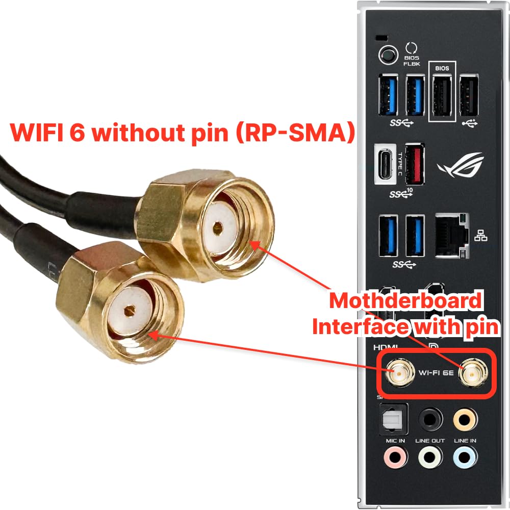 Antenna WiFi 6E Dual-Band 2.4/5GHz Per MSI MPG Z790, Z490M, X570S, X570 – 80cm, SMA