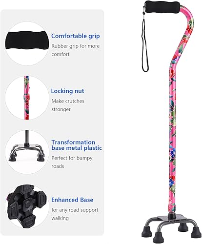 Miniatura 6 de YOKABOZE Bastón de caminar para mujeres y hombres, bastón cuádruple ajustable con base de 4 puntas para estabilidad y equilibrio, bastón plegable de