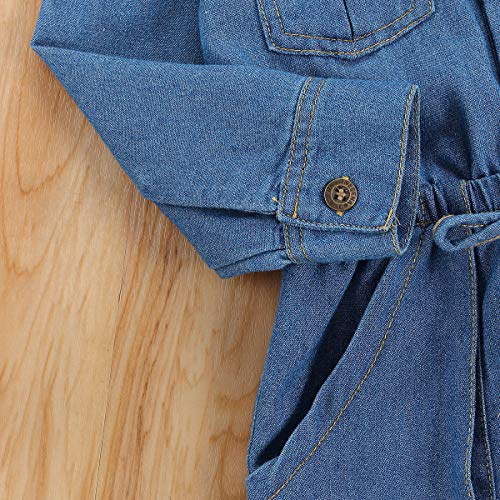 Toddler Kid Baby Girl Long Sleeve Denim Romper Button Down Jumpsuit Bodysuit Overalls With Pockets Fall Winter Outfits Set(Denim Blue, 2-3T) #TOP4