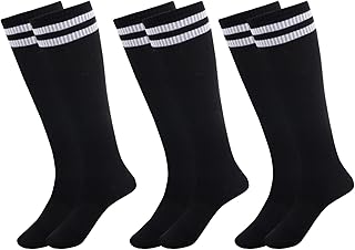 3 Pairs Kids Soccer Socks, Striped Knee High Socks for Boys Girls Baseball Athletic Socks