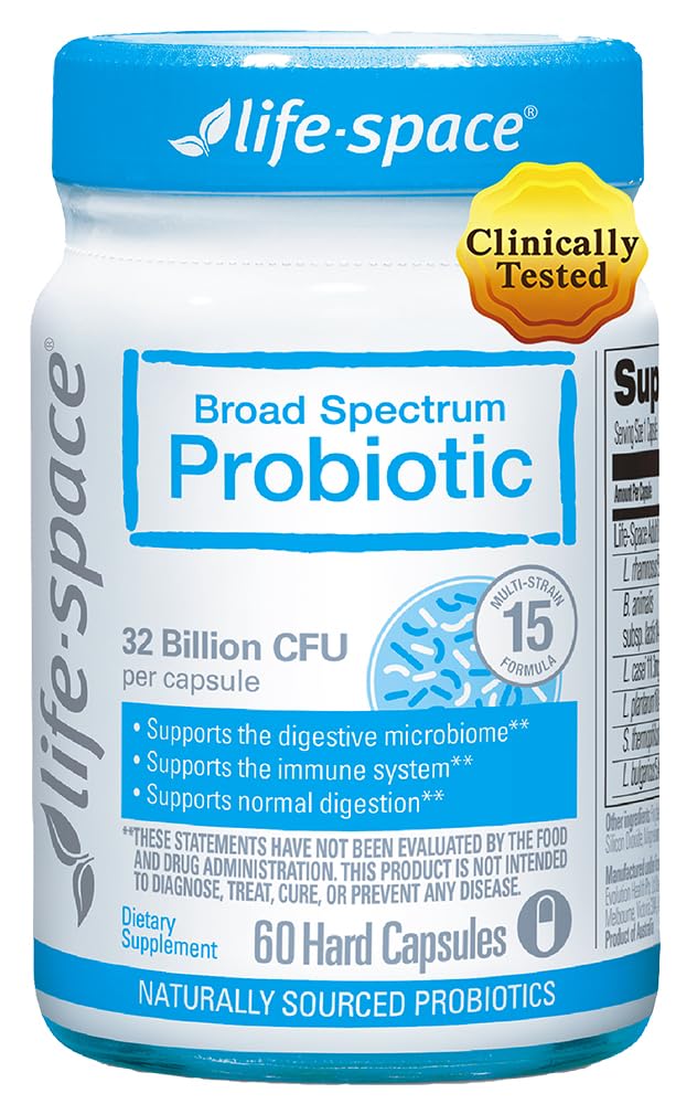 Life-Space Premium Broad Spectrum Probiotics, 2 Month Serving, 32 Billion CFU & 15 Diverse Strains, Formulated for Daily Digestive Health & Immune Health, Probiotics for Women & Men, 60 Veg Capsules