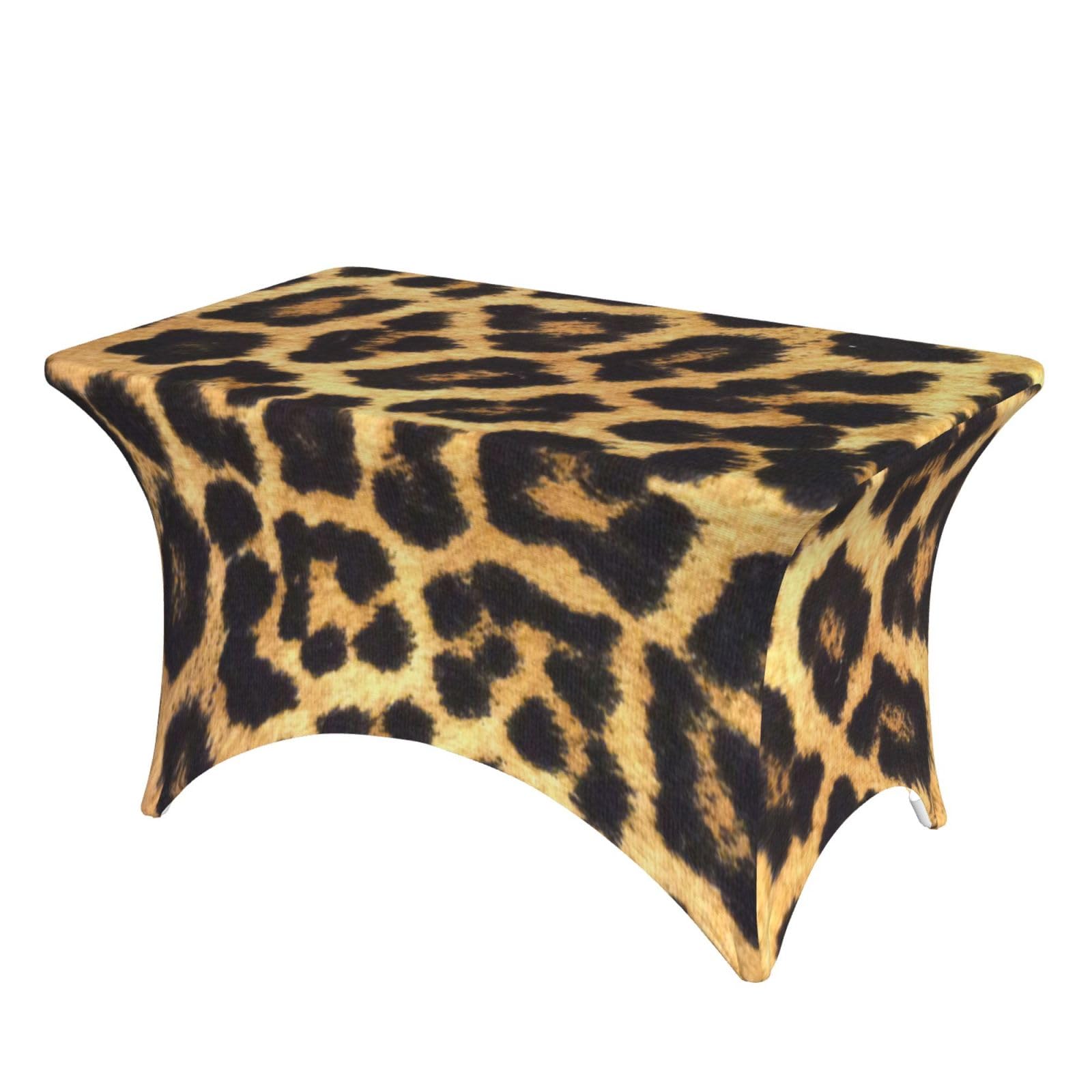 DCEHGEW 4FT Spandex Rectangular Table Cloth, Leopard Print Printed Fitted Elastic Tablecloths Washable Table Cover for Event, Wedding, Banquet & Party