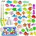 Fishing Game for Kids - Magnetic Fishing Toy for Toddlers, 53 PCS Plastic Floating Fishing Bath Toys Set for Kids Bath Time, Learning and Education Toys for Children