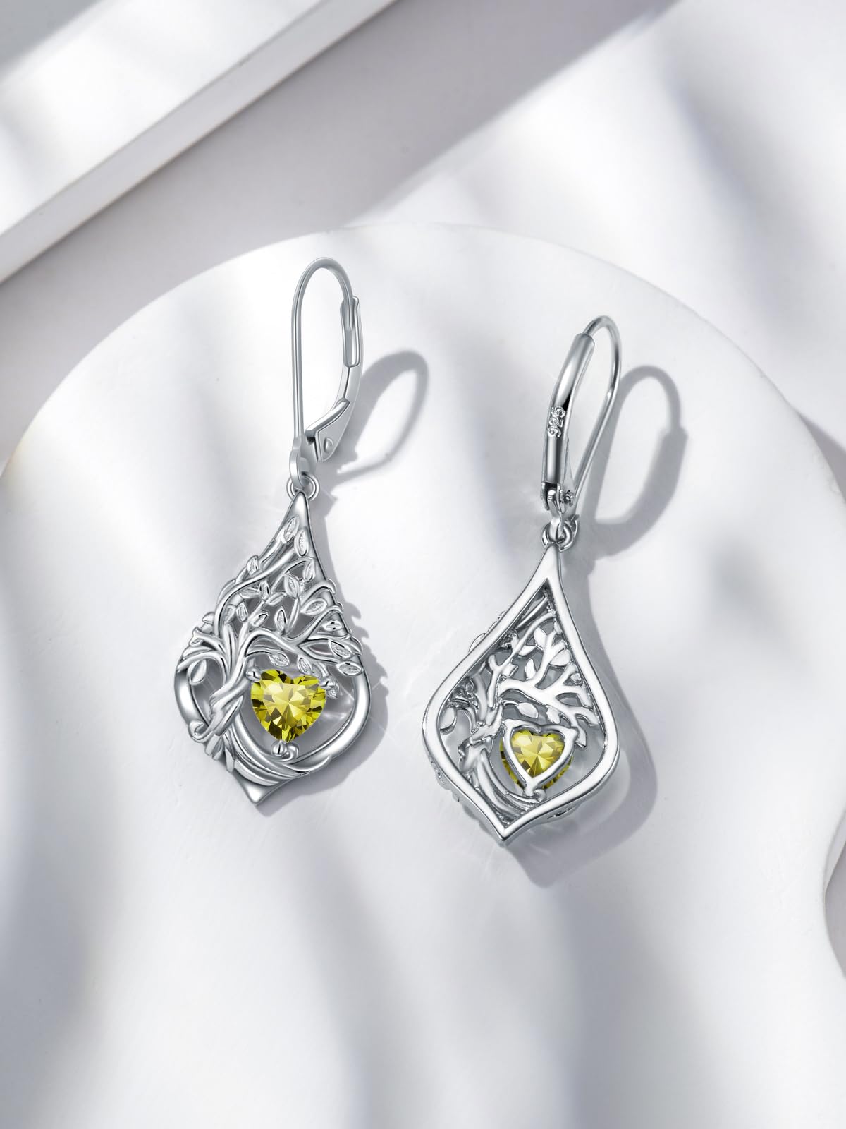 Damen Lebensbaum Ohrringe Silber 925 Hängeohrringe Geburtsstein Schmuck Geschenk zum Jahrestag Weihnachten Geburtstag für Ehefrau Freundin